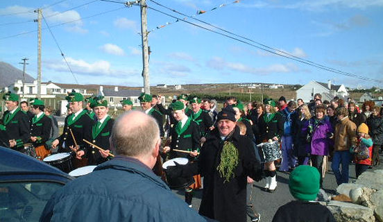 Marching band and man with shamrock